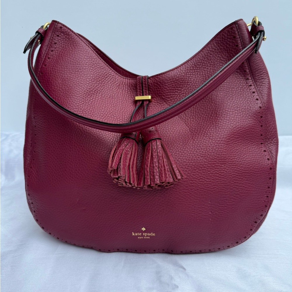 Kate Spade James Street Mason Large Merlot Cow Leather Hobo Bag With Tassel - Picture 1 of 17